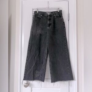 Topshop Moto Cropped Distressed Charcoal Flare Jeans with Raw Edges